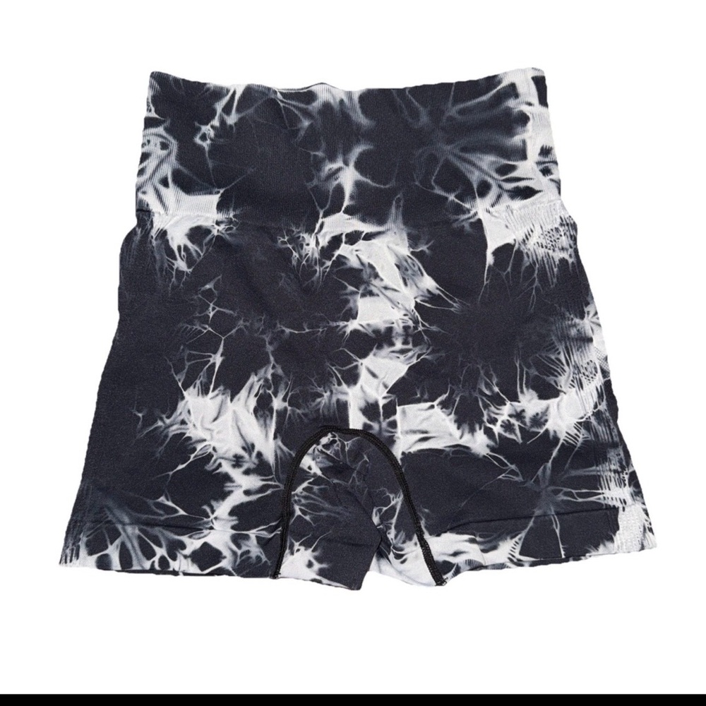 Unbranded Women Black Shorts Sz Small Yoga Biker Athleisure Whimsigoth Tie Dye